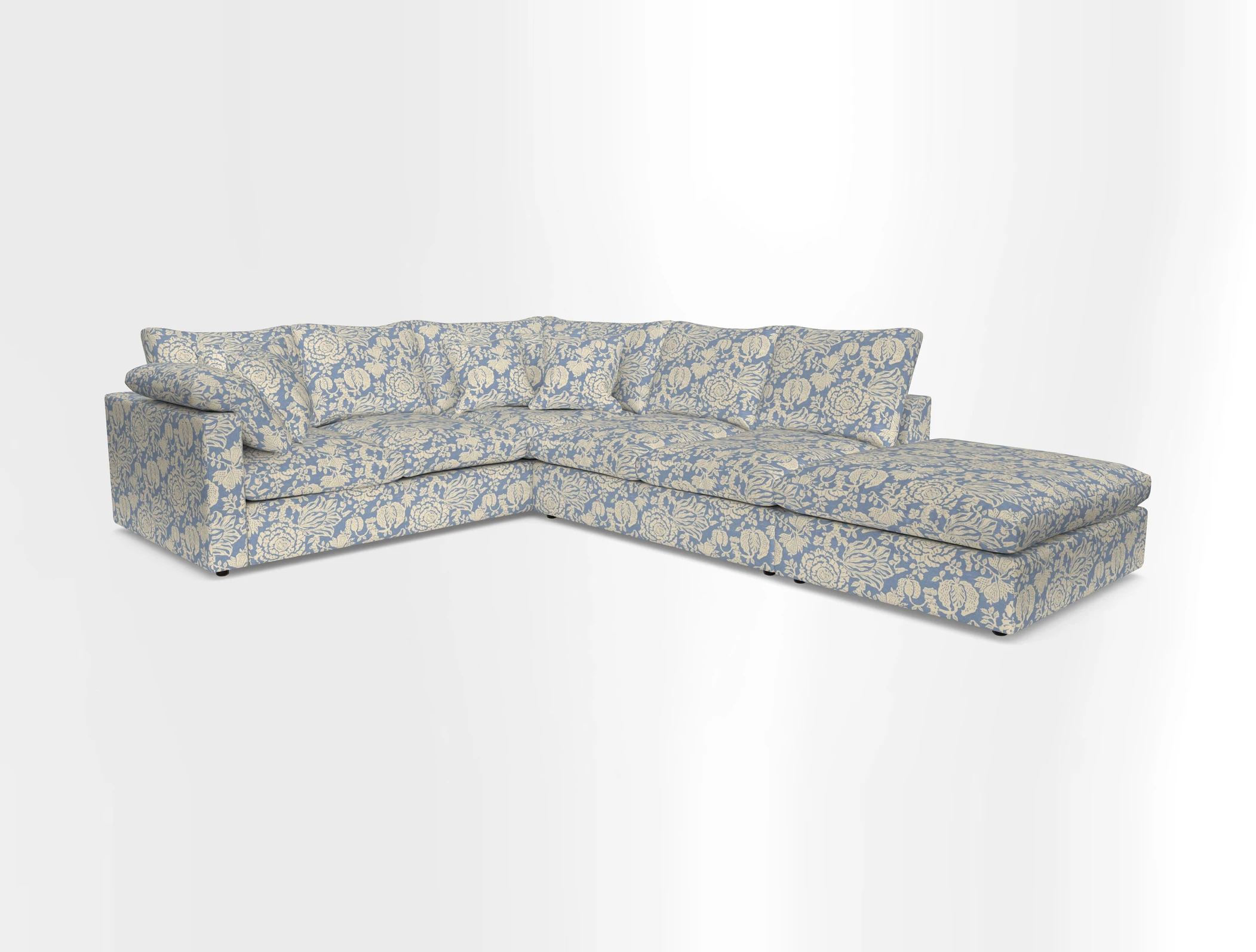 Big Softie Straight Arm Large Corner Group LHF in Romo Linara Coconut with Scatters in William Yoeward Nizhoni Indigo & Malla Indigo