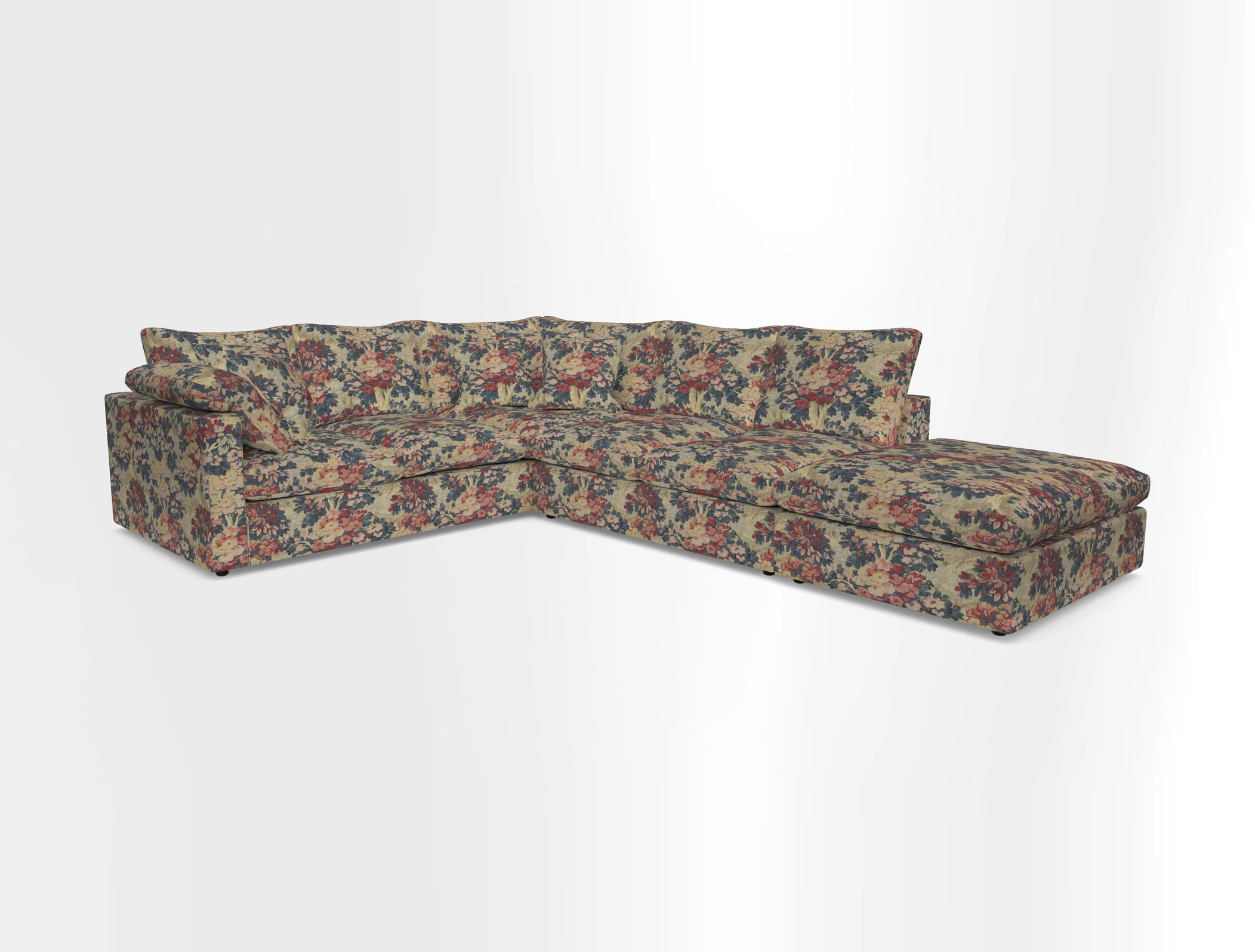 Big Softie Straight Arm Large Corner Group LHF in Romo Linara Coconut with Scatters in William Yoeward Nizhoni Indigo & Malla Indigo