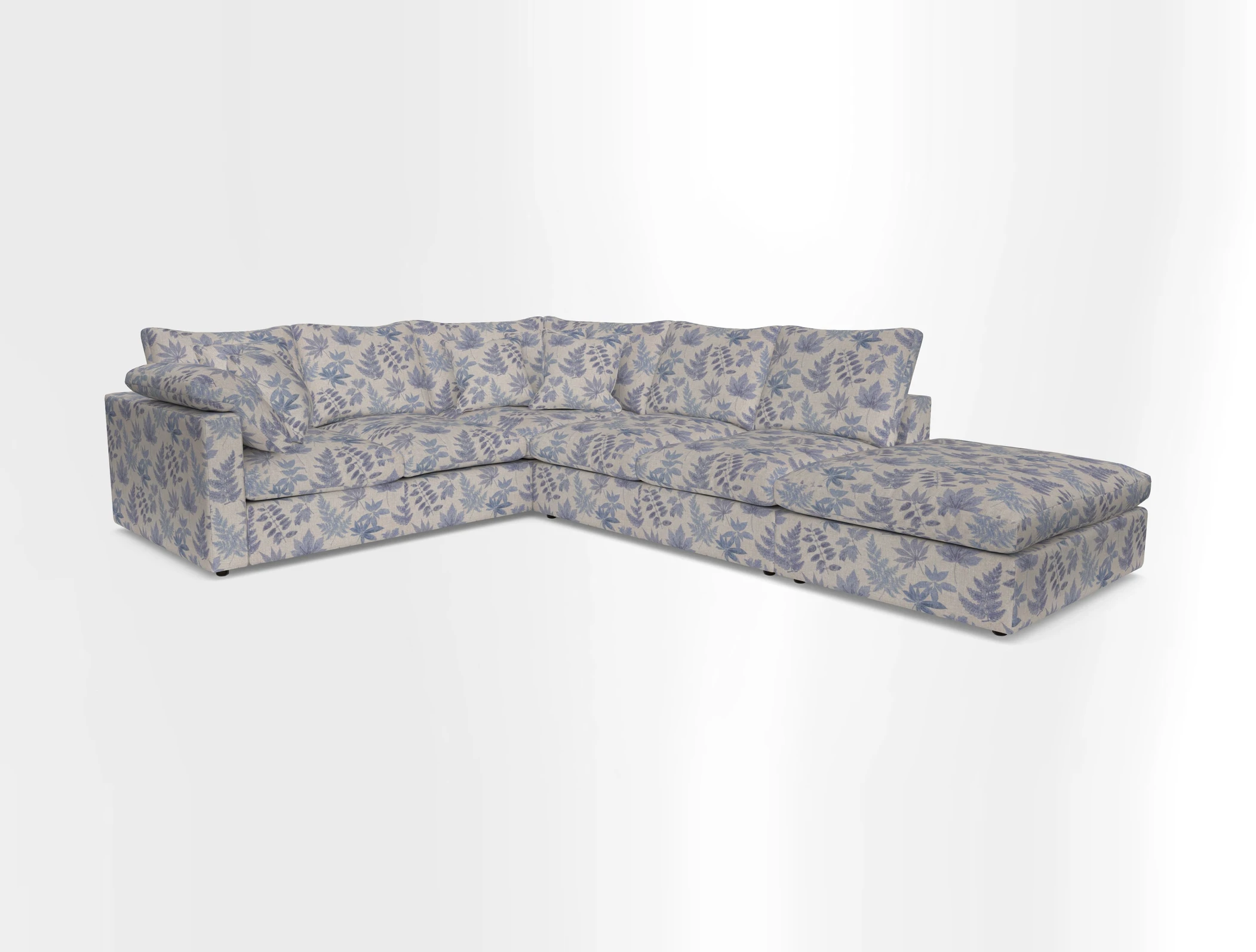 Big Softie Straight Arm Large Corner Group LHF in Romo Linara Coconut with Scatters in William Yoeward Nizhoni Indigo & Malla Indigo