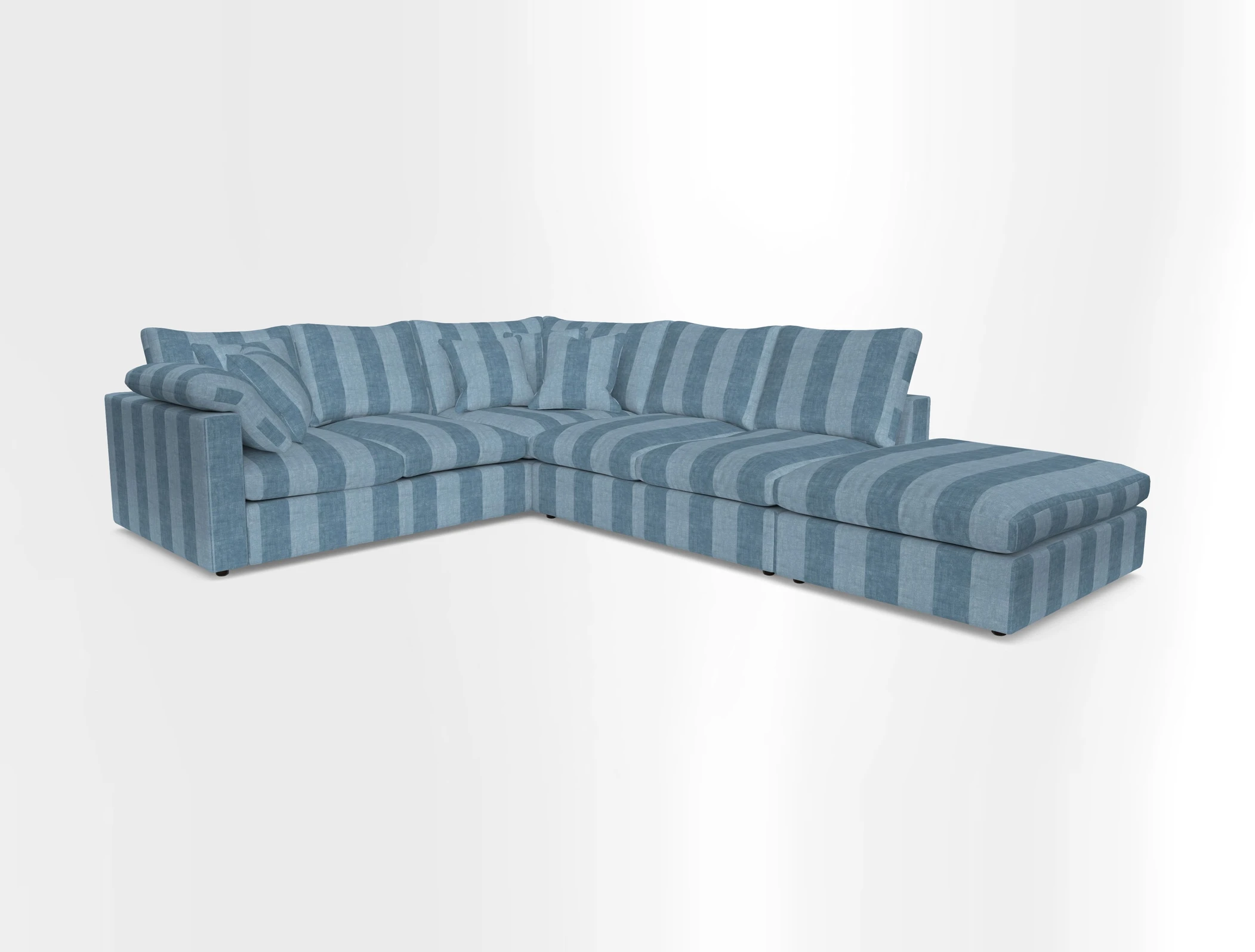 Big Softie Straight Arm Large Corner Group LHF in Romo Linara Coconut with Scatters in William Yoeward Nizhoni Indigo & Malla Indigo