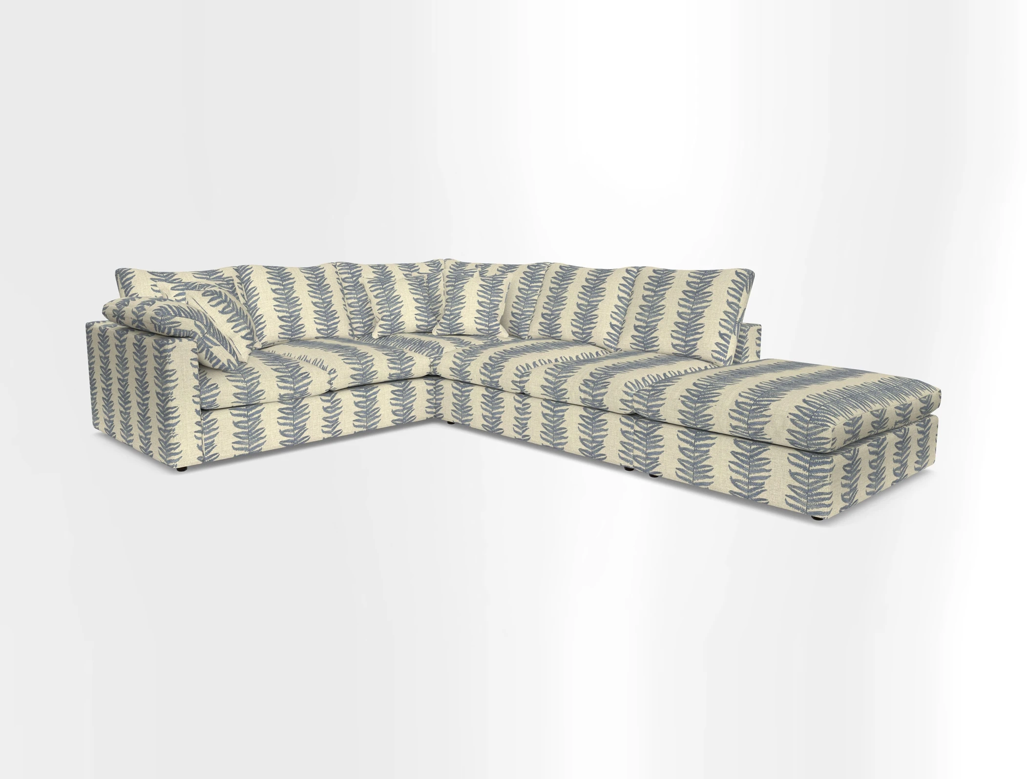 Big Softie Straight Arm Large Corner Group LHF in Romo Linara Coconut with Scatters in William Yoeward Nizhoni Indigo & Malla Indigo