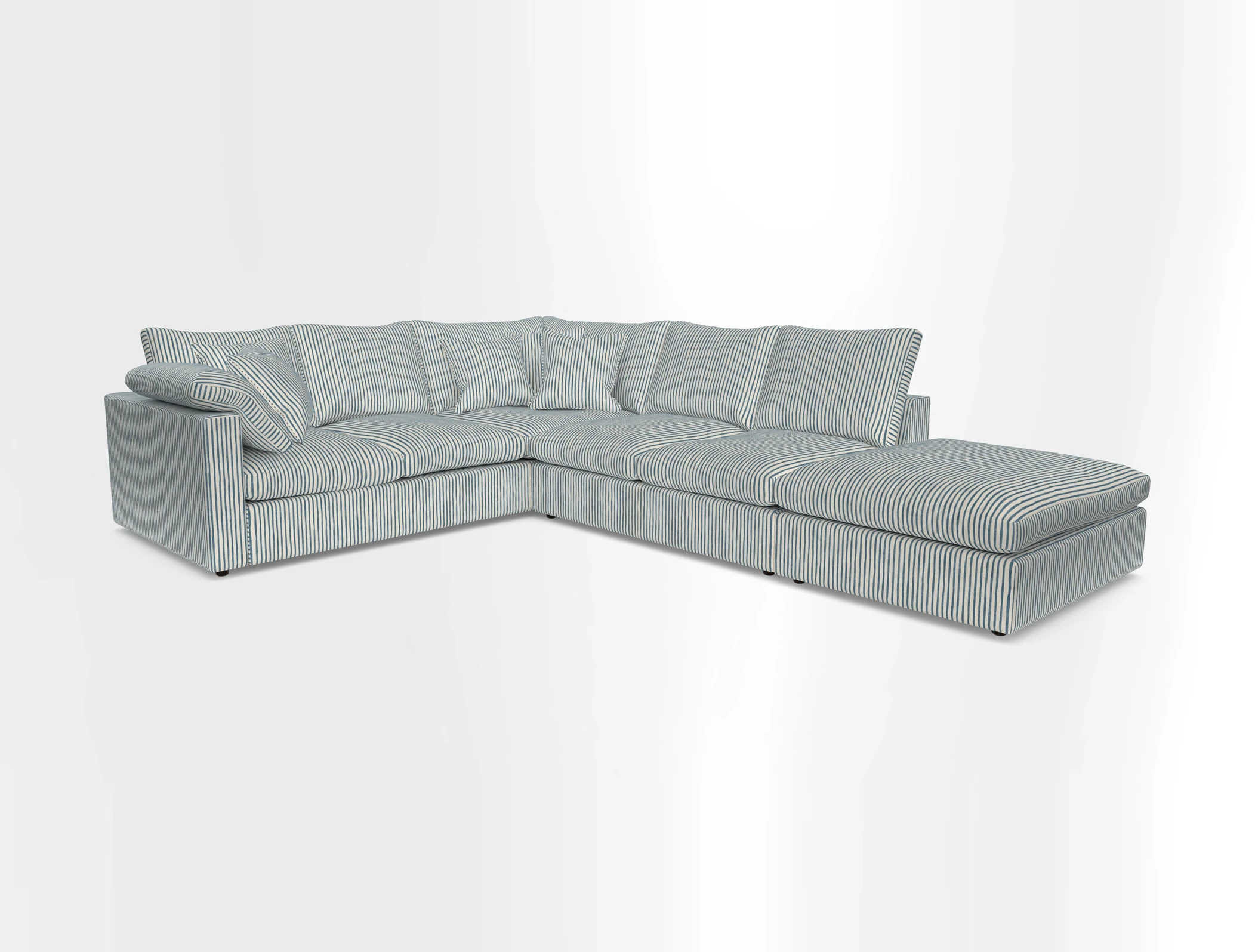 Big Softie Straight Arm Large Corner Group LHF in Romo Linara Coconut with Scatters in William Yoeward Nizhoni Indigo & Malla Indigo
