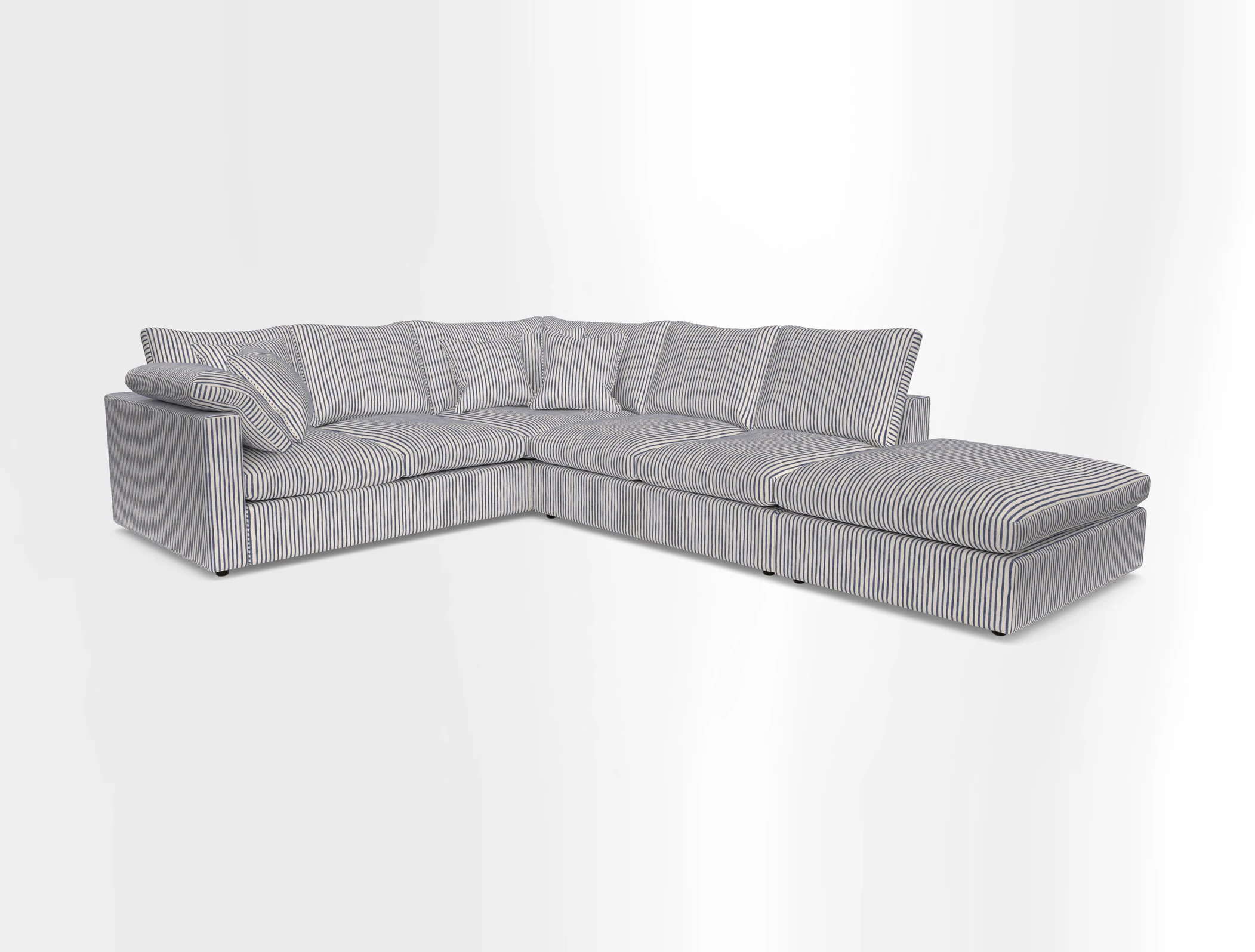 Big Softie Straight Arm Large Corner Group LHF in Romo Linara Coconut with Scatters in William Yoeward Nizhoni Indigo & Malla Indigo