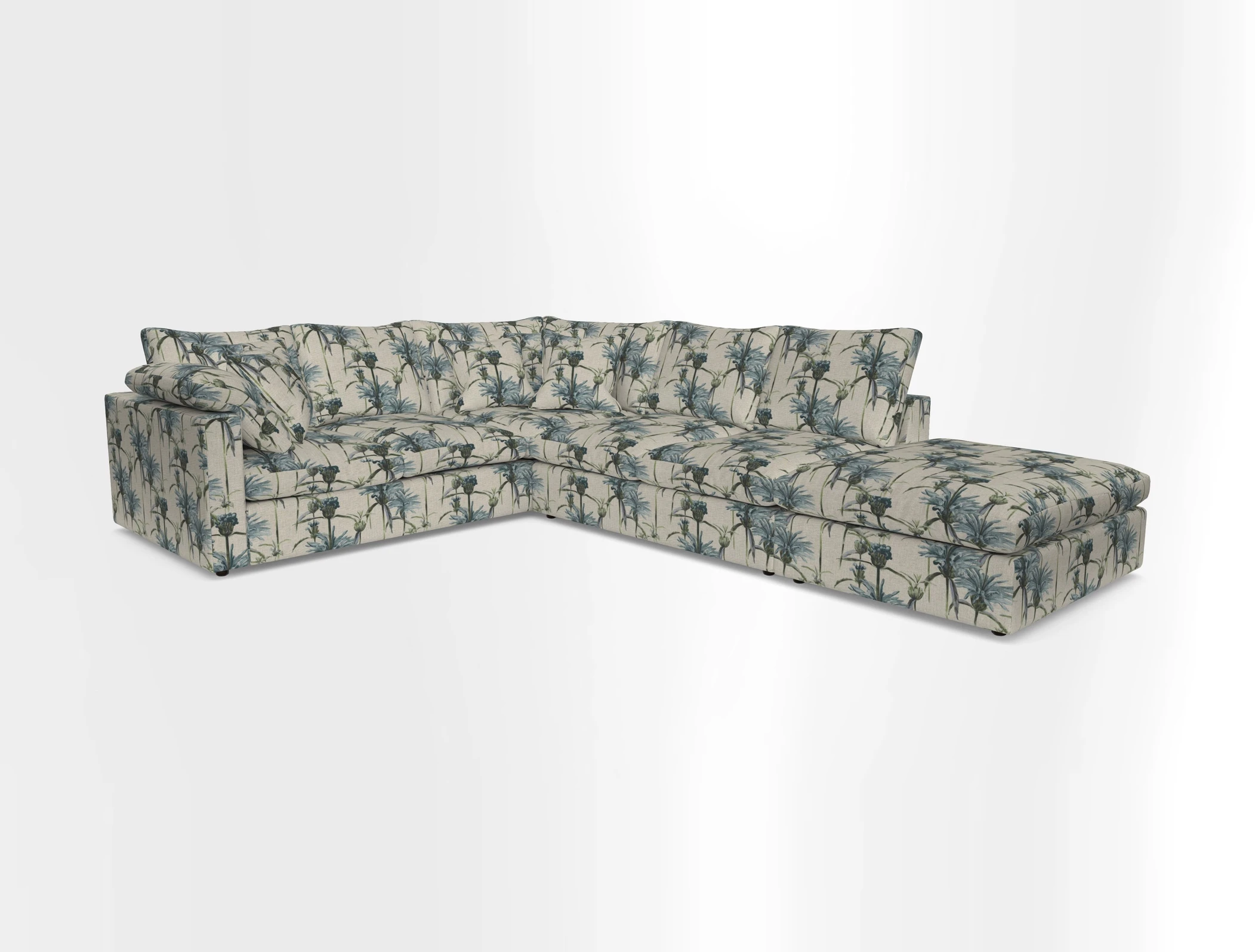 Big Softie Straight Arm Large Corner Group LHF in Romo Linara Coconut with Scatters in William Yoeward Nizhoni Indigo & Malla Indigo