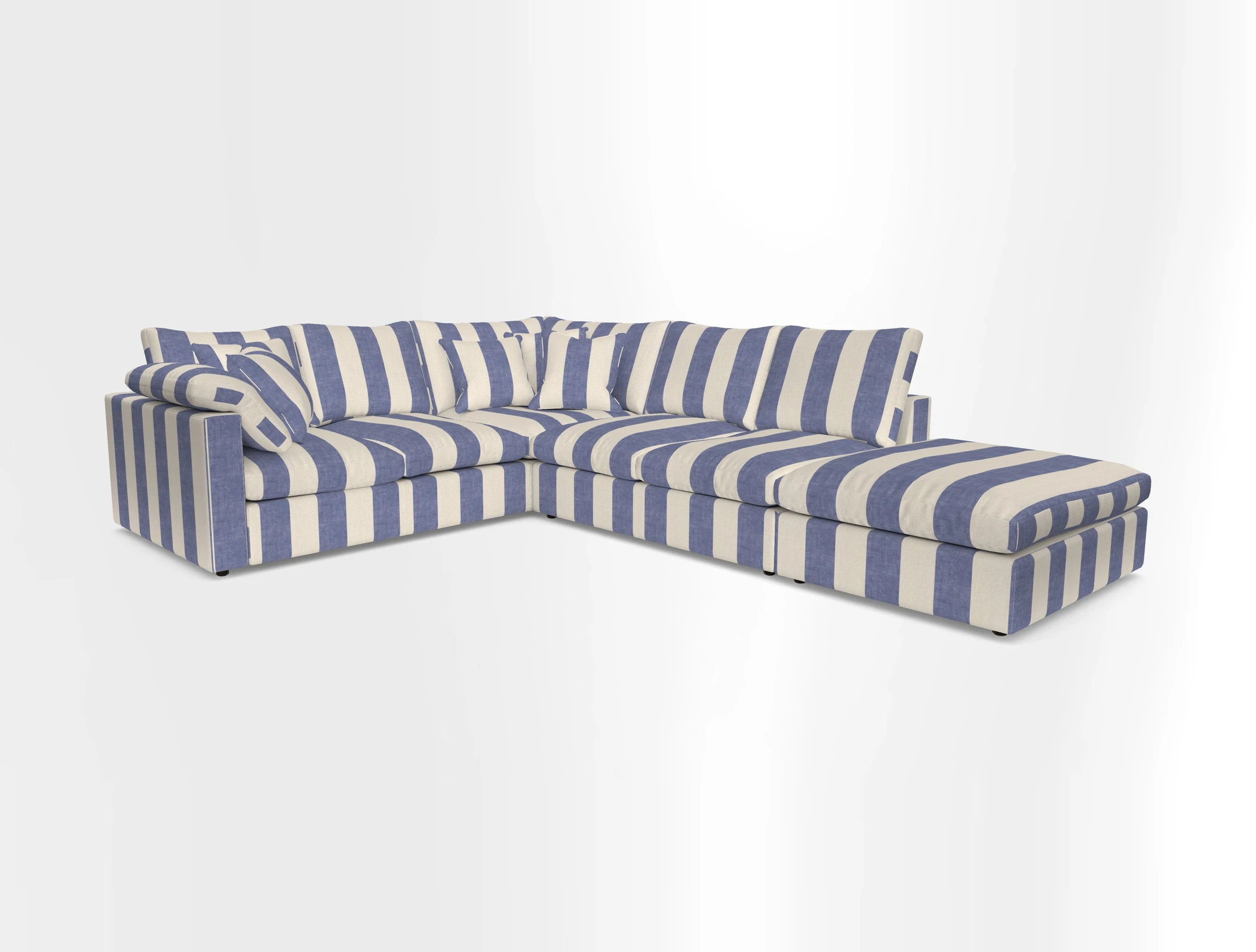 Big Softie Straight Arm Large Corner Group LHF in Romo Linara Coconut with Scatters in William Yoeward Nizhoni Indigo & Malla Indigo