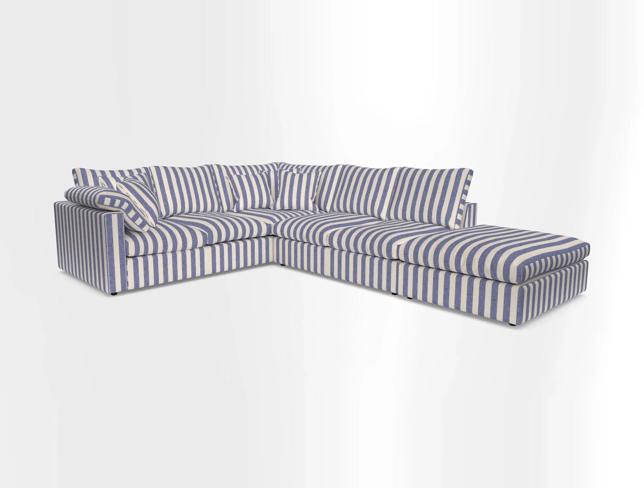 Big Softie Straight Arm Large Corner Group LHF in Romo Linara Coconut with Scatters in William Yoeward Nizhoni Indigo & Malla Indigo