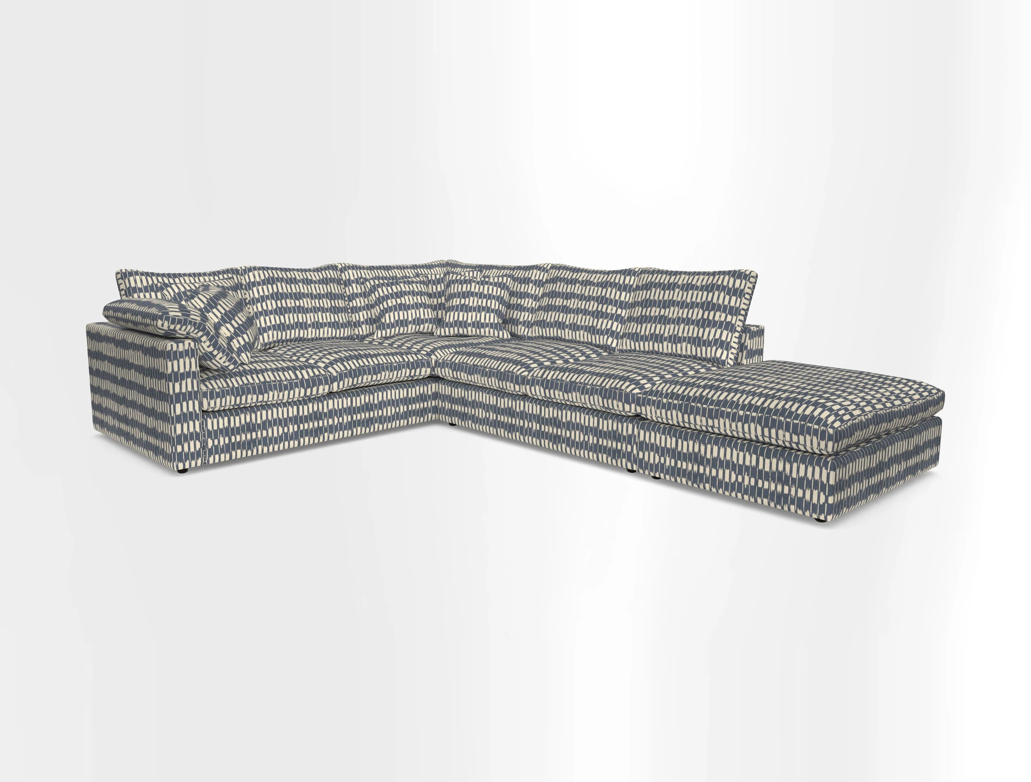 Big Softie Straight Arm Large Corner Group LHF in Romo Linara Coconut with Scatters in William Yoeward Nizhoni Indigo & Malla Indigo