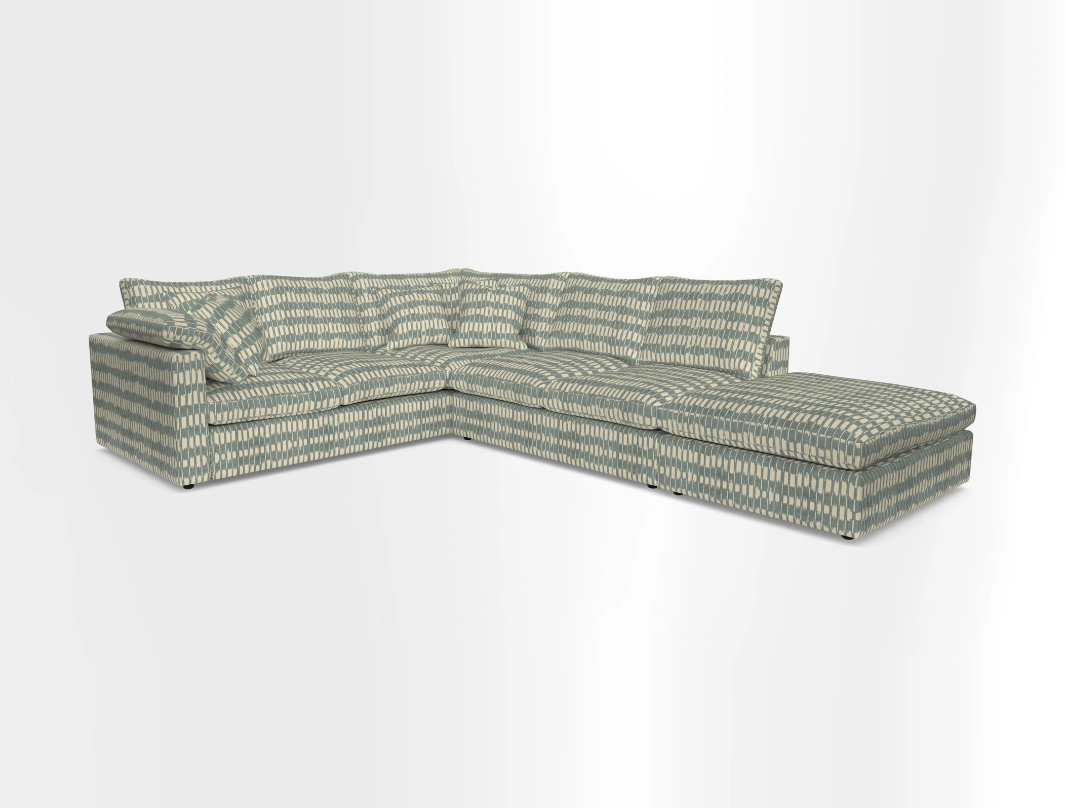 Big Softie Straight Arm Large Corner Group LHF in Romo Linara Coconut with Scatters in William Yoeward Nizhoni Indigo & Malla Indigo
