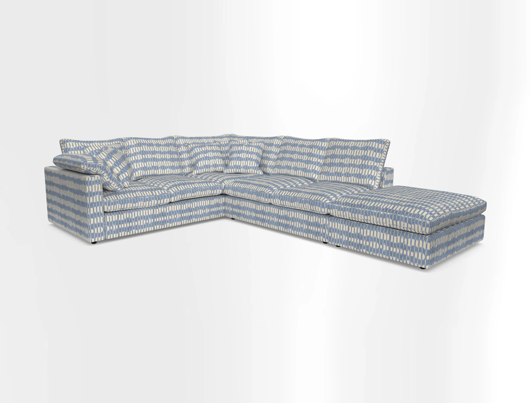 Big Softie Straight Arm Large Corner Group LHF in Romo Linara Coconut with Scatters in William Yoeward Nizhoni Indigo & Malla Indigo