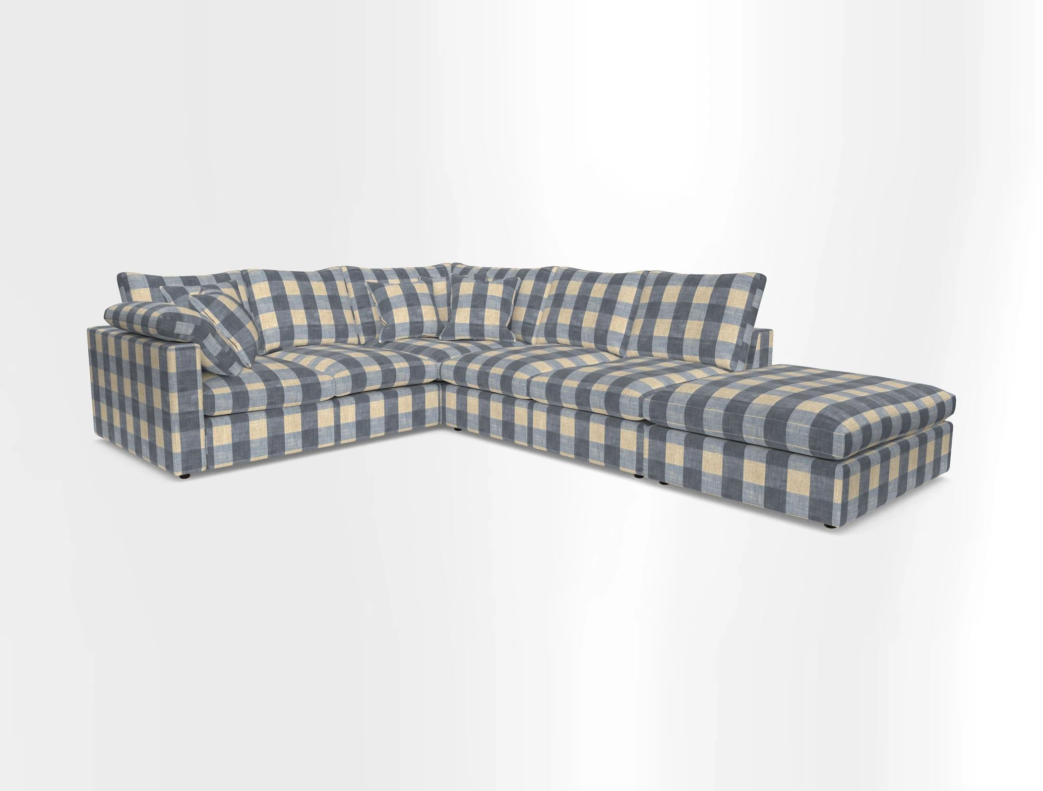 Big Softie Straight Arm Large Corner Group LHF in Romo Linara Coconut with Scatters in William Yoeward Nizhoni Indigo & Malla Indigo