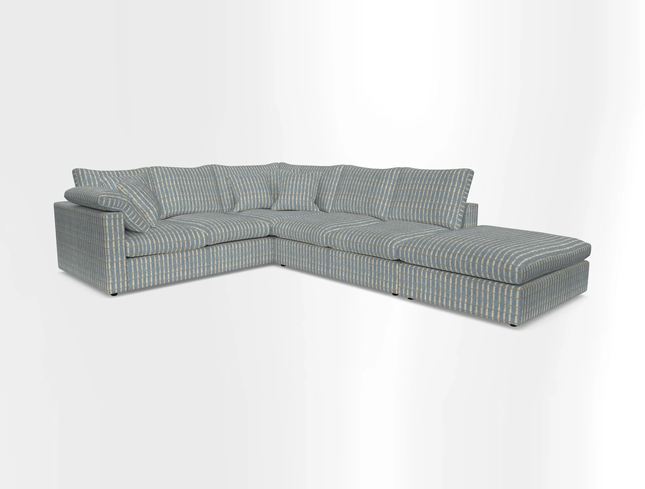 Big Softie Straight Arm Large Corner Group LHF in Romo Linara Coconut with Scatters in William Yoeward Nizhoni Indigo & Malla Indigo