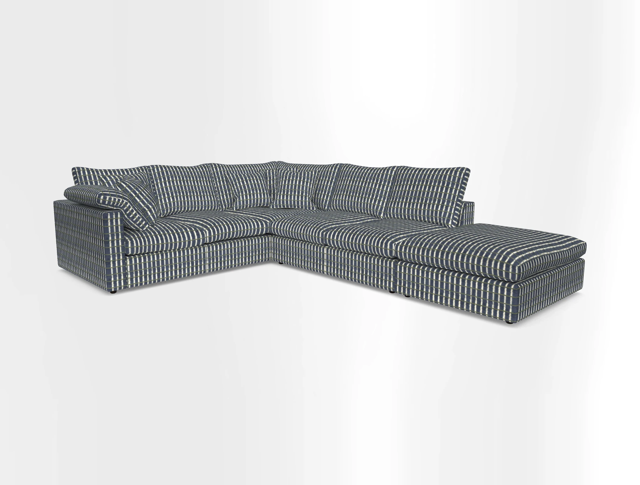 Big Softie Straight Arm Large Corner Group LHF in Romo Linara Coconut with Scatters in William Yoeward Nizhoni Indigo & Malla Indigo