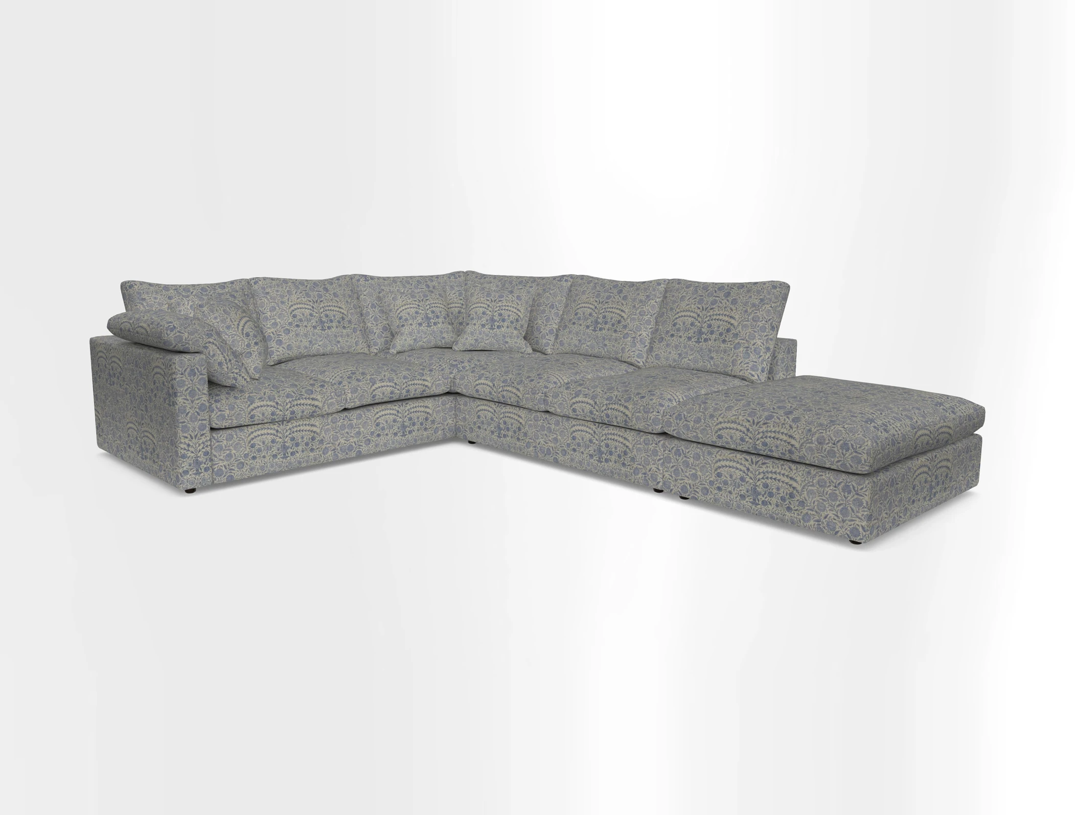 Big Softie Straight Arm Large Corner Group LHF in Romo Linara Coconut with Scatters in William Yoeward Nizhoni Indigo & Malla Indigo