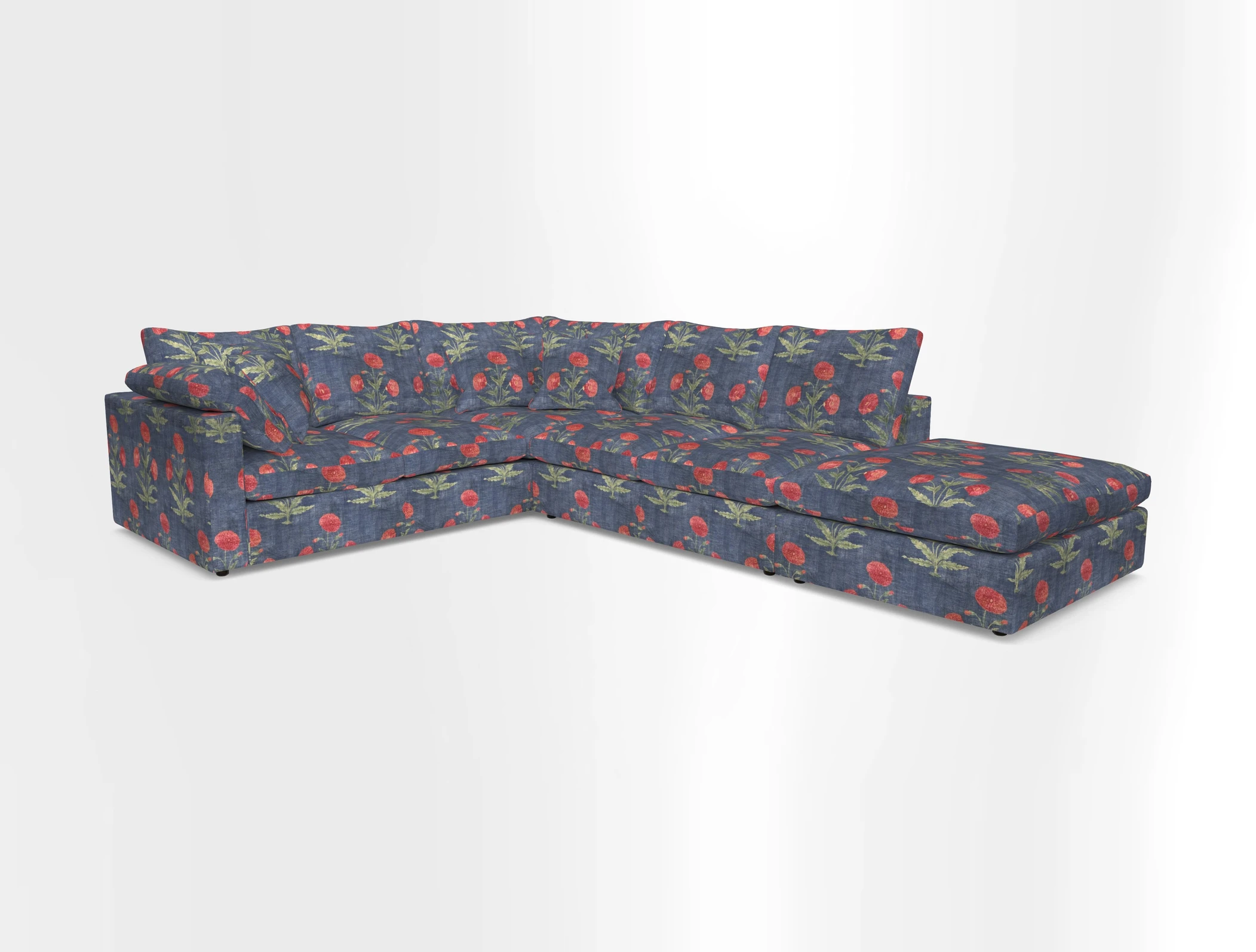 Big Softie Straight Arm Large Corner Group LHF in Romo Linara Coconut with Scatters in William Yoeward Nizhoni Indigo & Malla Indigo
