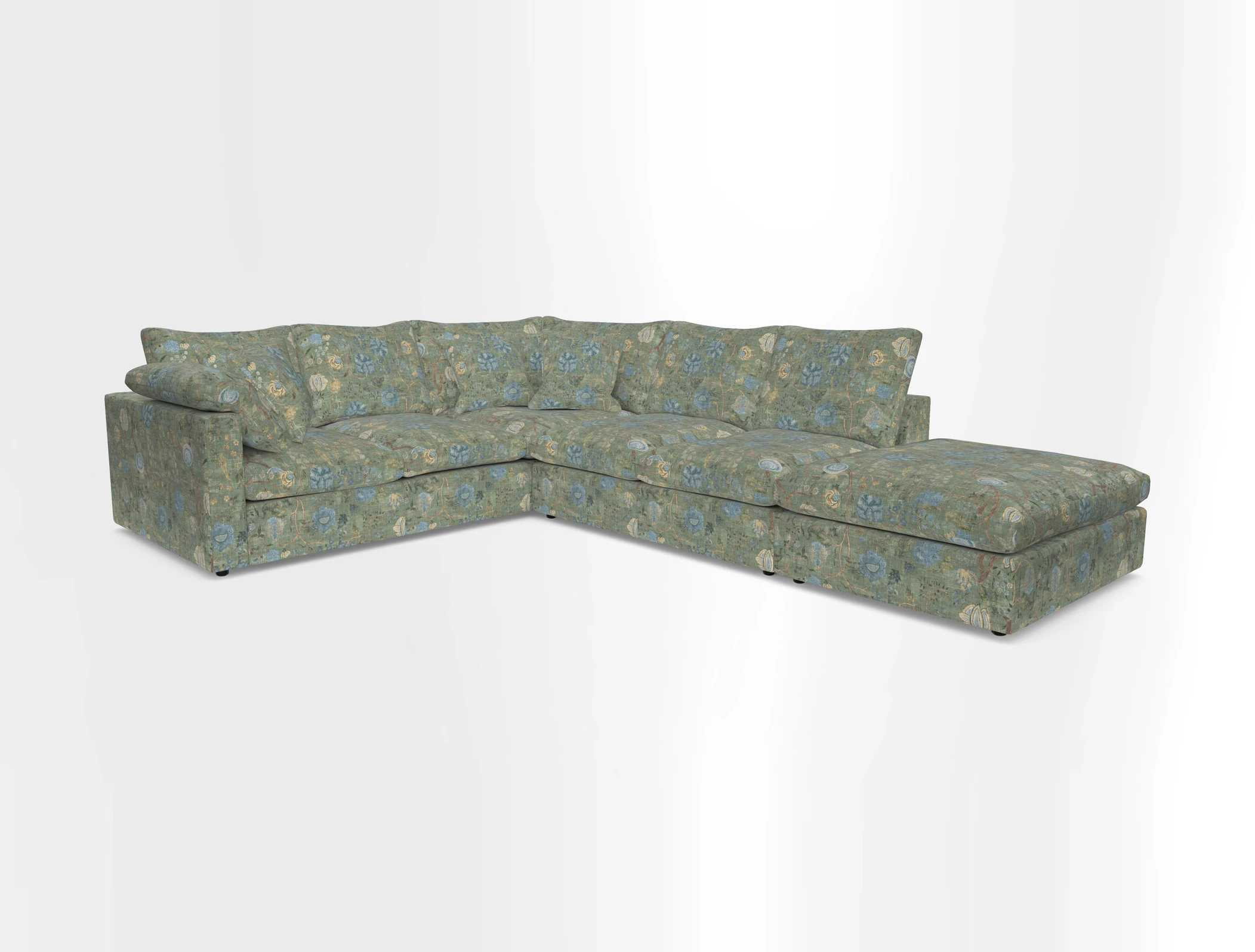 Big Softie Straight Arm Large Corner Group LHF in Romo Linara Coconut with Scatters in William Yoeward Nizhoni Indigo & Malla Indigo