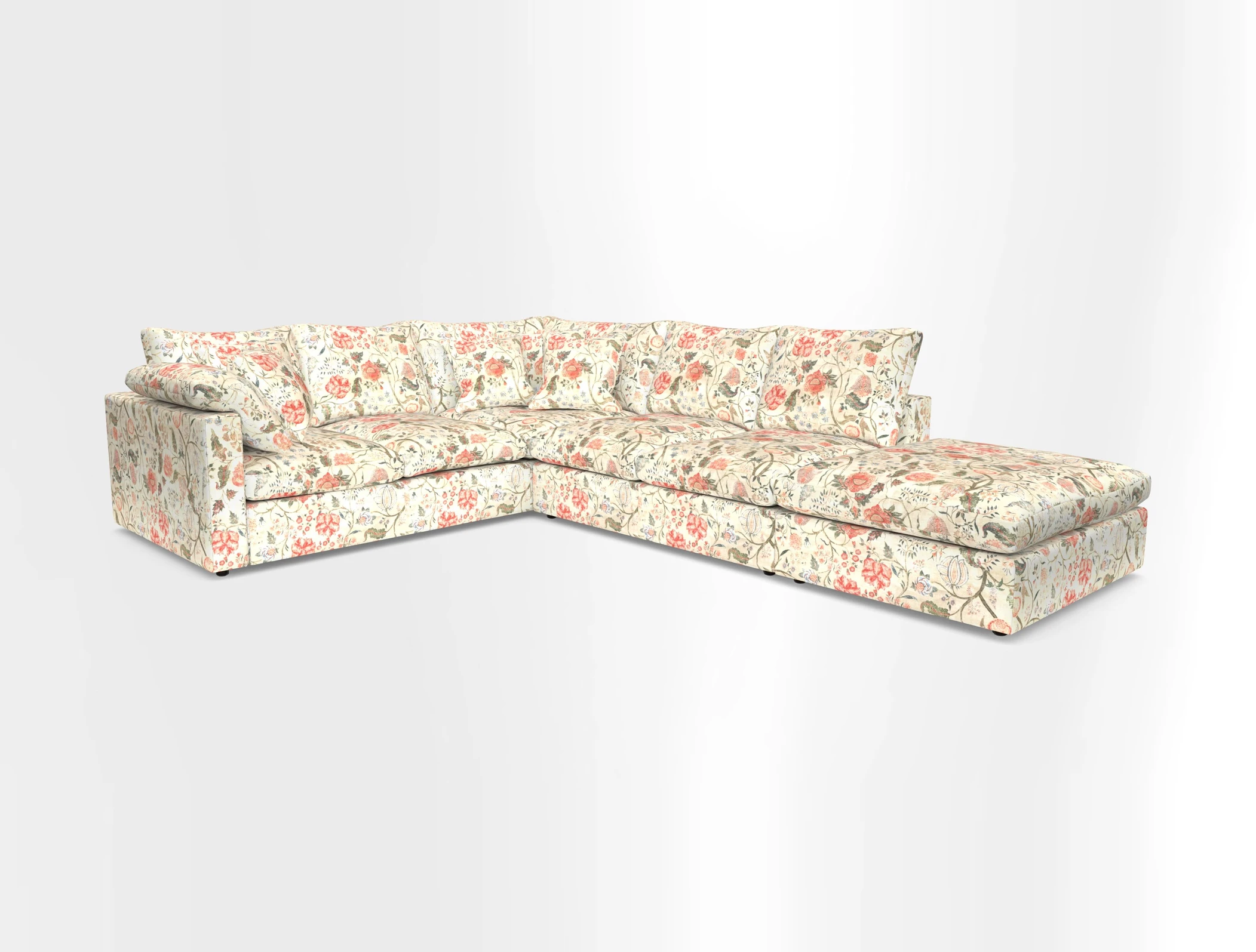 Big Softie Straight Arm Large Corner Group LHF in Romo Linara Coconut with Scatters in William Yoeward Nizhoni Indigo & Malla Indigo