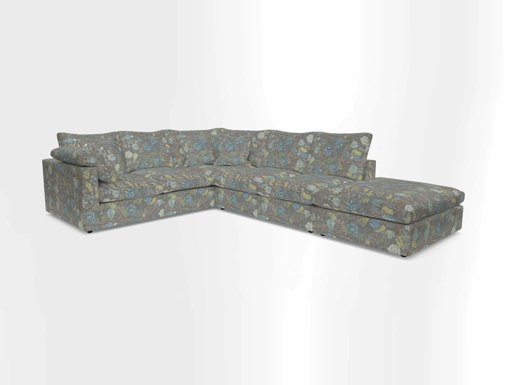Big Softie Straight Arm Large Corner Group LHF in Romo Linara Coconut with Scatters in William Yoeward Nizhoni Indigo & Malla Indigo