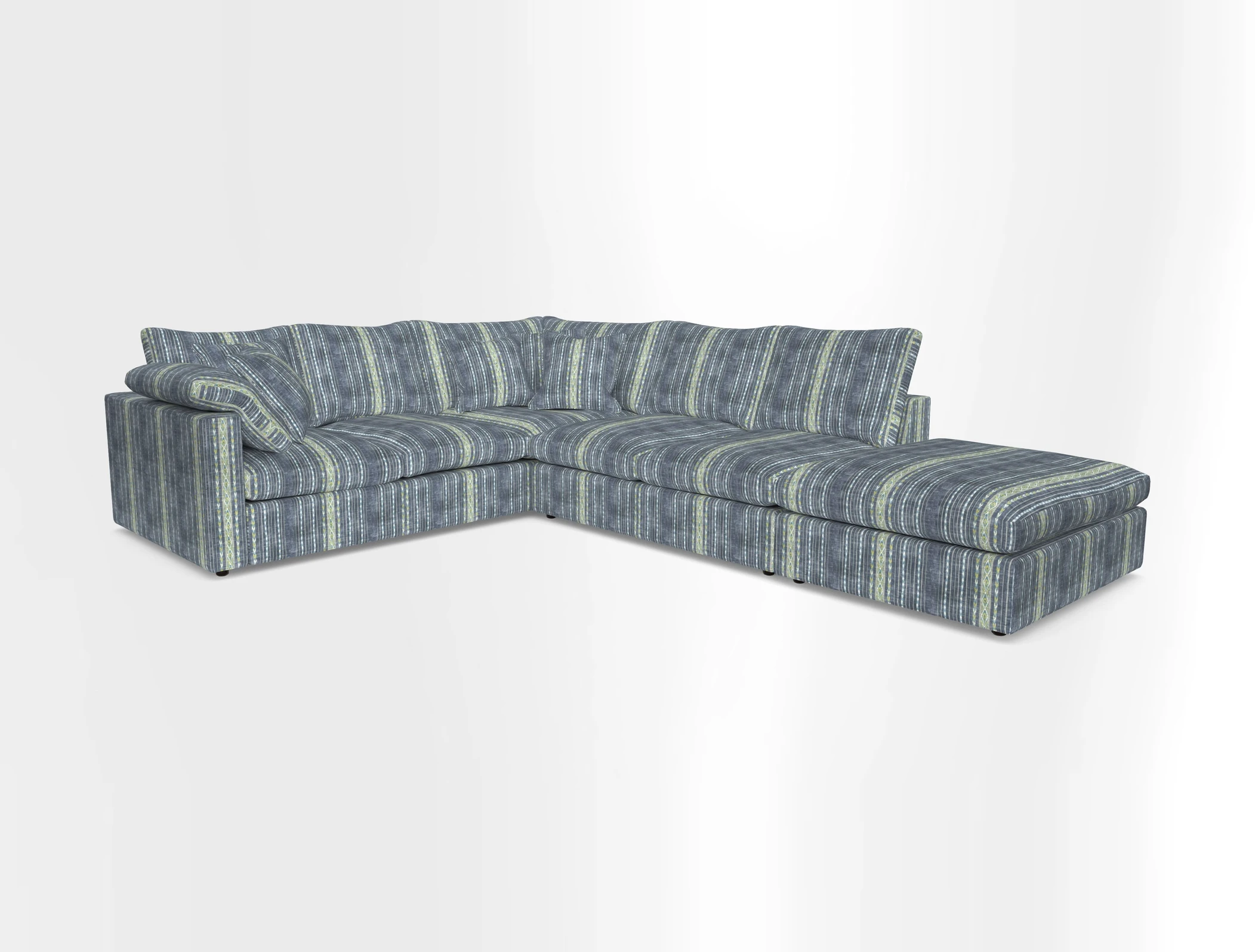 Big Softie Straight Arm Large Corner Group LHF in Romo Linara Coconut with Scatters in William Yoeward Nizhoni Indigo & Malla Indigo