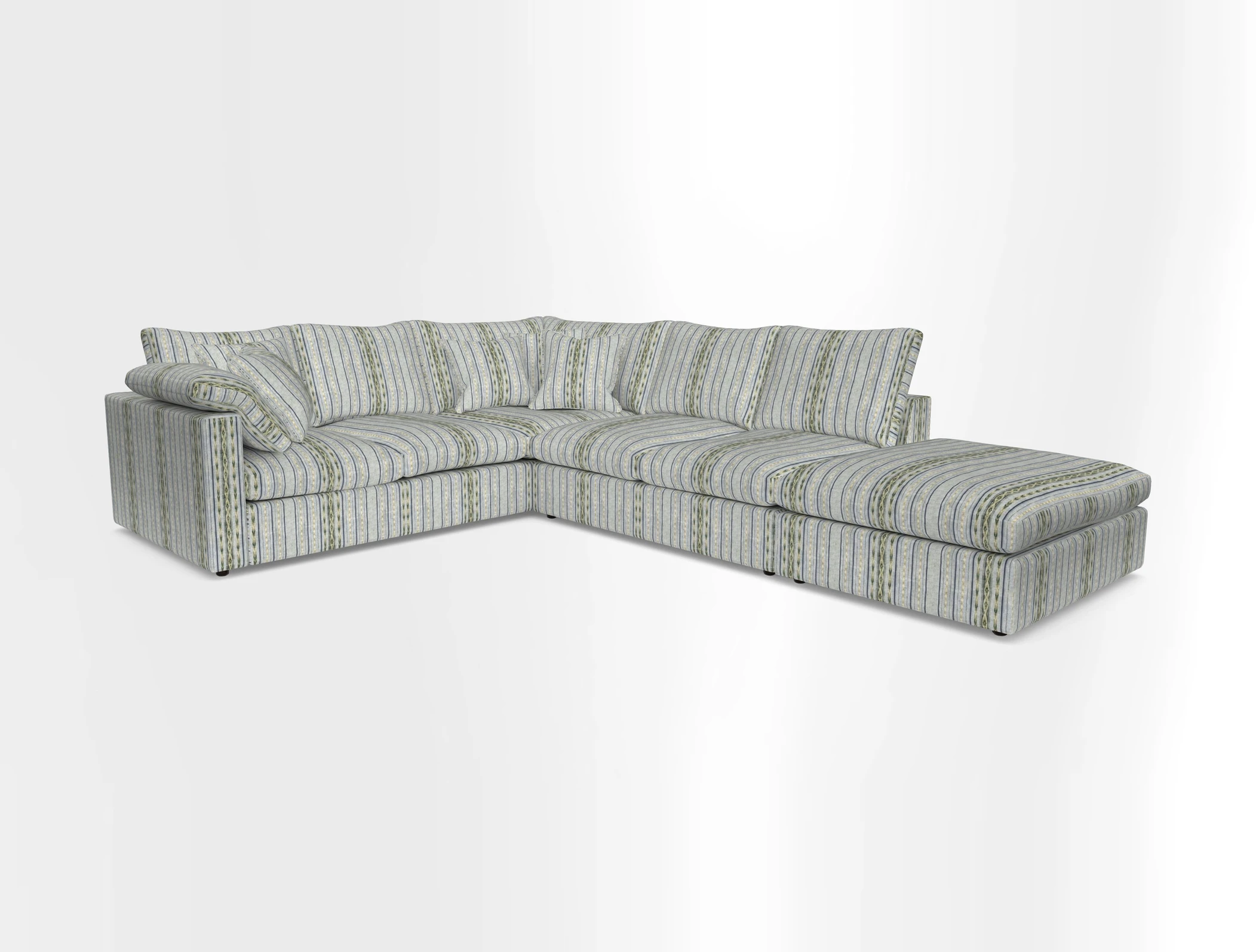 Big Softie Straight Arm Large Corner Group LHF in Romo Linara Coconut with Scatters in William Yoeward Nizhoni Indigo & Malla Indigo