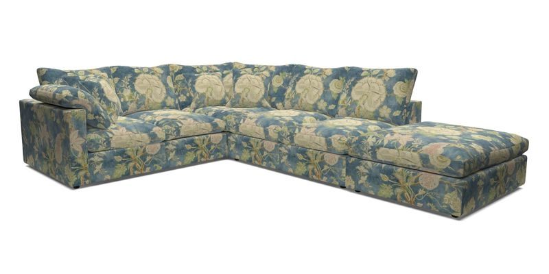 Big Softie Straight Arm Large Corner Group LHF in Romo Linara Coconut with Scatters in William Yoeward Nizhoni Indigo & Malla Indigo