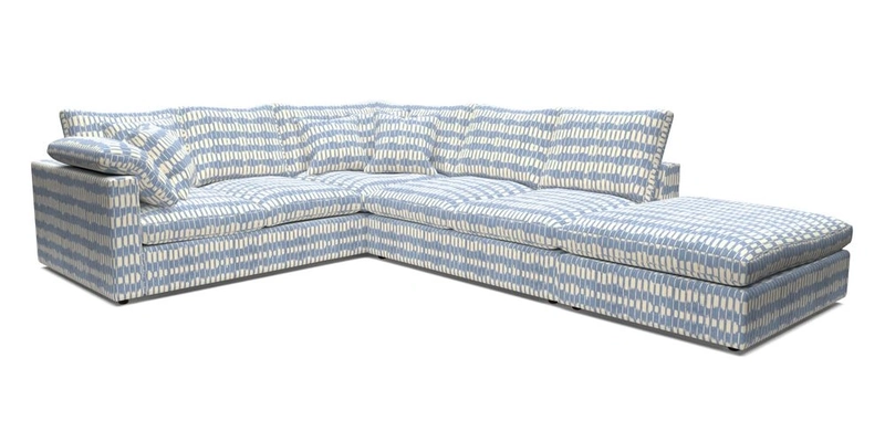 Big Softie Straight Arm Large Corner Group LHF in Romo Linara Coconut with Scatters in William Yoeward Nizhoni Indigo & Malla Indigo