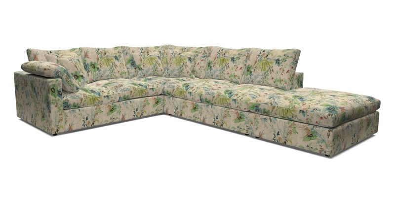 Big Softie Straight Arm Large Corner Group LHF in Romo Linara Coconut with Scatters in William Yoeward Nizhoni Indigo & Malla Indigo