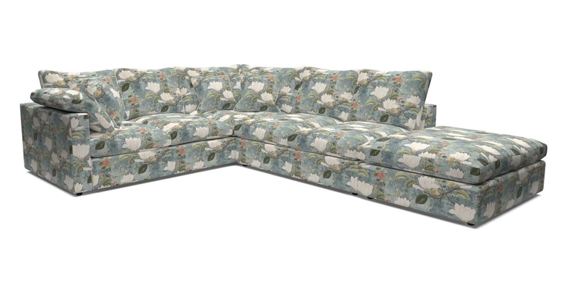 Big Softie Straight Arm Large Corner Group LHF in Romo Linara Coconut with Scatters in William Yoeward Nizhoni Indigo & Malla Indigo