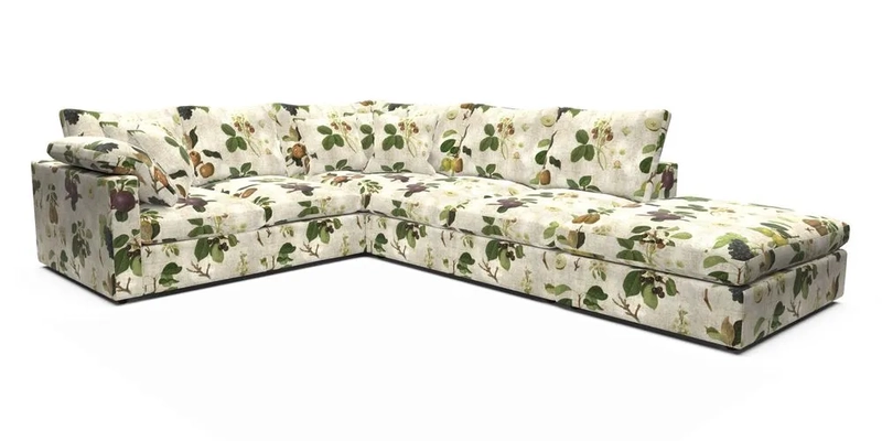 Big Softie Straight Arm Large Corner Group LHF in Romo Linara Coconut with Scatters in William Yoeward Nizhoni Indigo & Malla Indigo