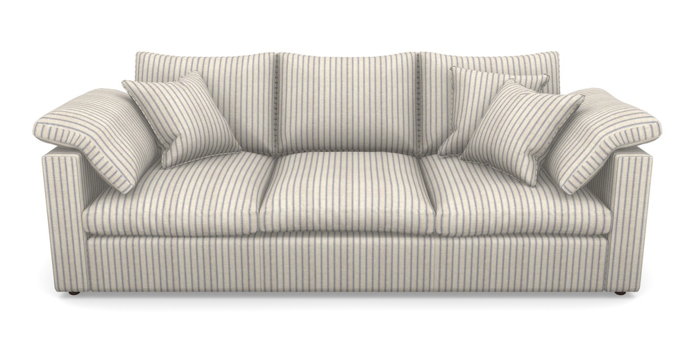 Product photograph of Big Softie Straight Arm 4 Seater Straight Arm Sofa In Cloth 18 Stripes - Ticking - Indigo from Sofas and Stuff Limited