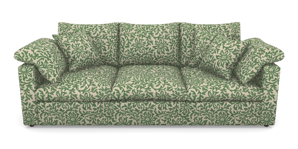 Product photograph of Big Softie Straight Arm 4 Seater Straight Arm Sofa In V A Brompton Collection - Floral Scroll - Basil from Sofas and Stuff Limited