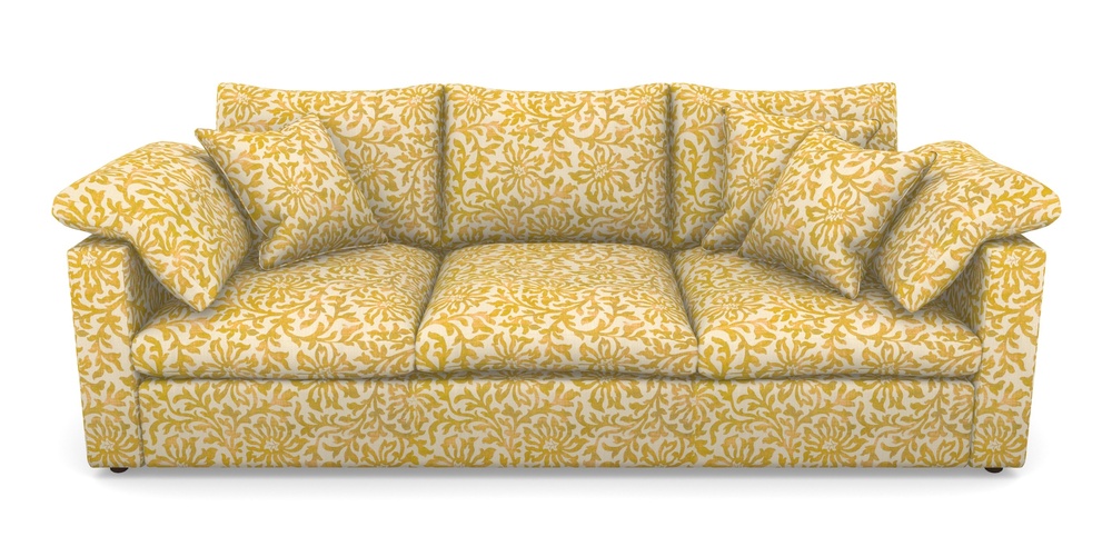 Product photograph of Big Softie Straight Arm 4 Seater Straight Arm Sofa In V A Brompton Collection - Floral Scroll - Corn from Sofas and Stuff Limited