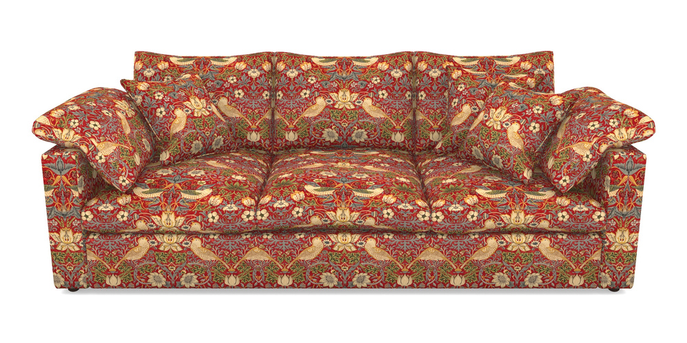 Product photograph of Big Softie Straight Arm 4 Seater Straight Arm Sofa In William Morris Collection - Strawberry Thief - Crimson Slate from Sofas and Stuff Limited