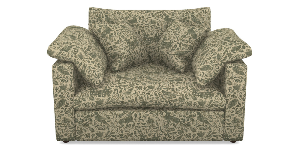 Product photograph of Big Softie Straight Arm Straight Arm Snuggler In V A Drawn From Nature - Bird And Rabbit - Dark Green from Sofas and Stuff Limited