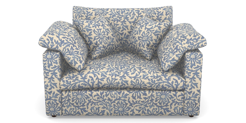 Product photograph of Big Softie Straight Arm Straight Arm Snuggler In V A Brompton Collection - Floral Scroll - Morning Blue from Sofas and Stuff Limited