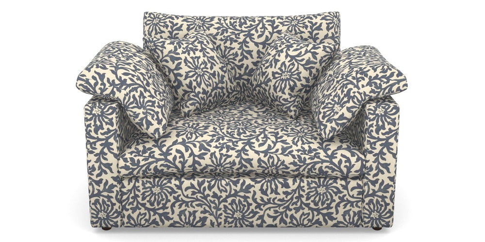 Product photograph of Big Softie Straight Arm Straight Arm Snuggler In V A Brompton Collection - Floral Scroll - Midnight Blue from Sofas and Stuff Limited