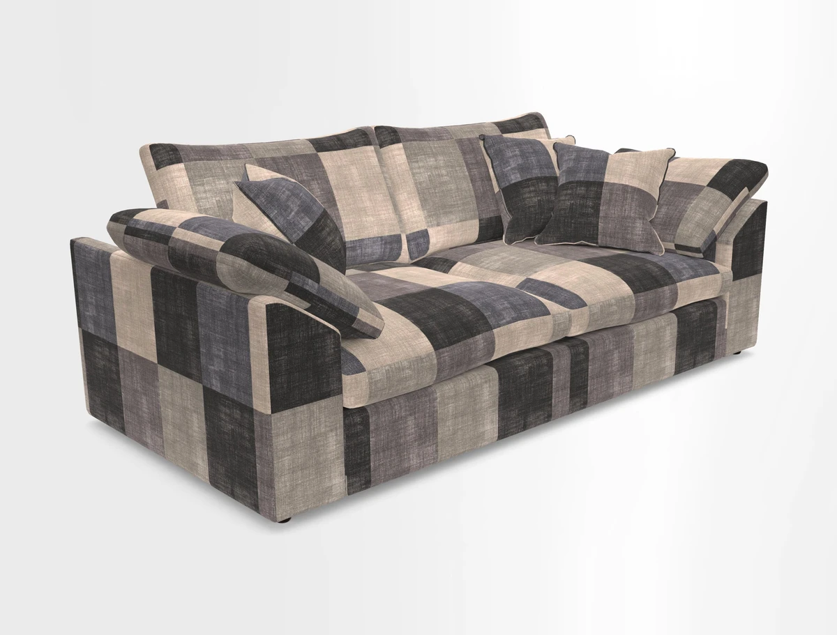 Big Softie Sloped Arm 3 Seater Sofa in Two Tone Plain Biscuit