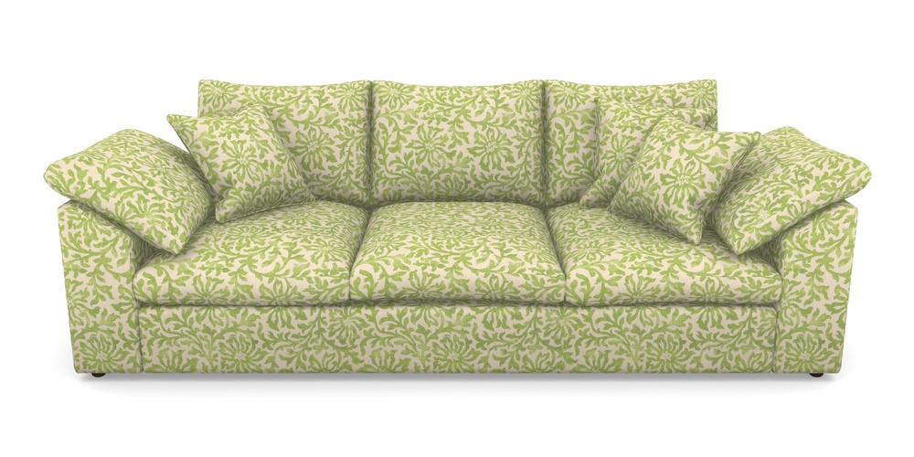 Product photograph of Big Softie Sloped Arm Sloped Arm 4 Seater Sofa In V A Brompton Collection - Floral Scroll - Lime from Sofas and Stuff Limited
