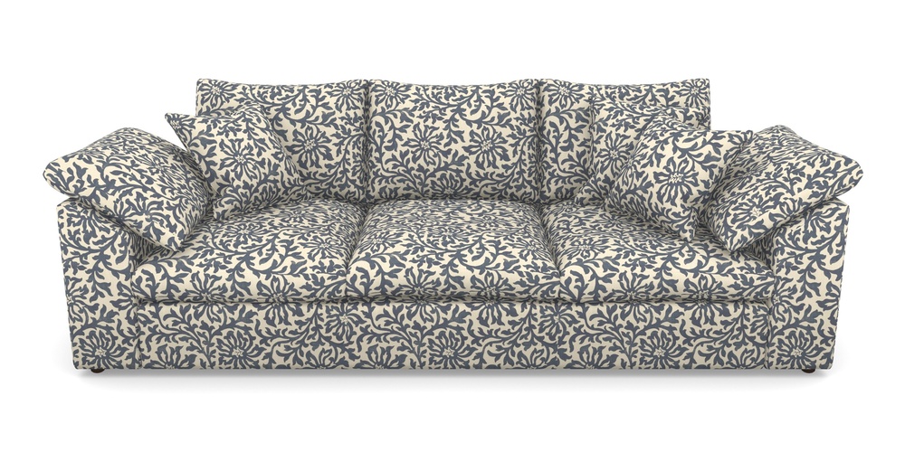 Product photograph of Big Softie Sloped Arm Sloped Arm 4 Seater Sofa In V A Brompton Collection - Floral Scroll - Midnight Blue from Sofas and Stuff Limited
