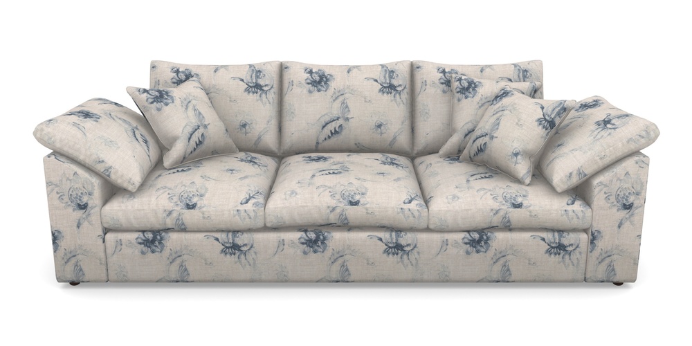 Product photograph of Big Softie Sloped Arm Sloped Arm 4 Seater Sofa In Floral Linen - Lela Mystery Indigo from Sofas and Stuff Limited