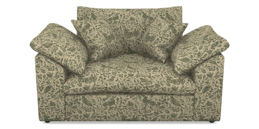 Product photograph of Big Softie Sloped Arm Sloped Arm Snuggler In V A Drawn From Nature - Bird And Rabbit - Dark Green from Sofas and Stuff Limited