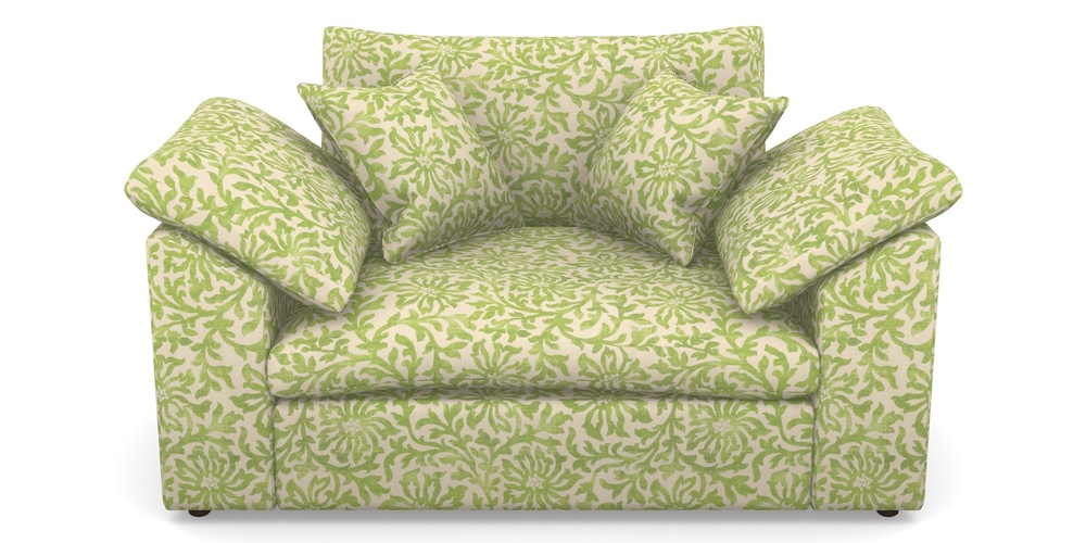 Product photograph of Big Softie Sloped Arm Sloped Arm Snuggler In V A Brompton Collection - Floral Scroll - Lime from Sofas and Stuff Limited