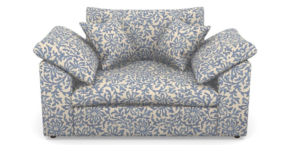 Product photograph of Big Softie Sloped Arm Sloped Arm Snuggler In V A Brompton Collection - Floral Scroll - Morning Blue from Sofas and Stuff Limited