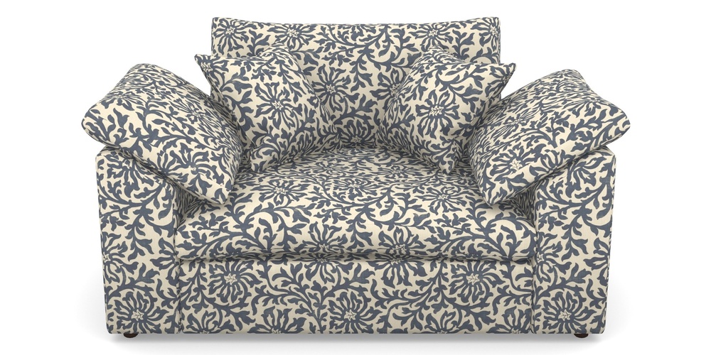 Product photograph of Big Softie Sloped Arm Sloped Arm Snuggler In V A Brompton Collection - Floral Scroll - Midnight Blue from Sofas and Stuff Limited