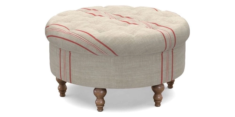 Burford Footstool in V&A Threads of India Opulent Velvets Lahore Dynasty Flame with fringe in Sophie Bullion Fringe Currant