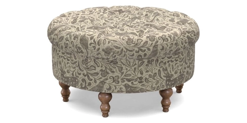 Burford Footstool in V&A Threads of India Opulent Velvets Lahore Dynasty Flame with fringe in Sophie Bullion Fringe Currant