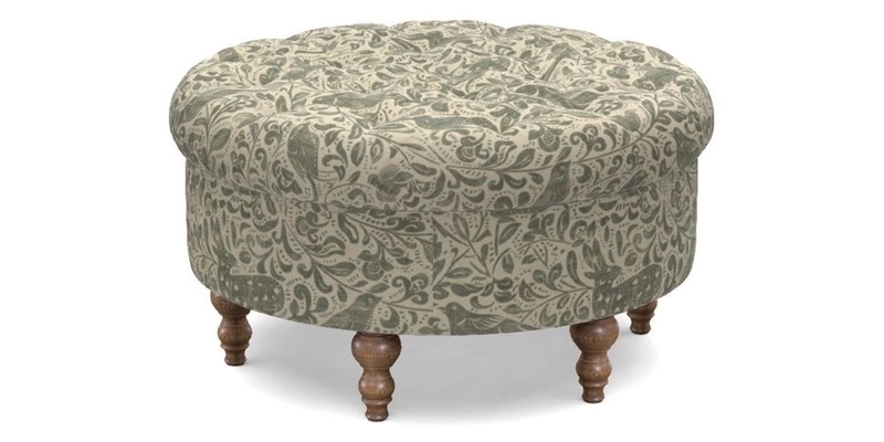 Burford Footstool in V&A Threads of India Opulent Velvets Lahore Dynasty Flame with fringe in Sophie Bullion Fringe Currant