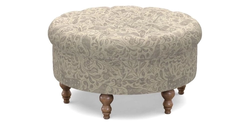 Burford Footstool in V&A Threads of India Opulent Velvets Lahore Dynasty Flame with fringe in Sophie Bullion Fringe Currant