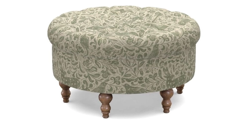 Burford Footstool in V&A Threads of India Opulent Velvets Lahore Dynasty Flame with fringe in Sophie Bullion Fringe Currant