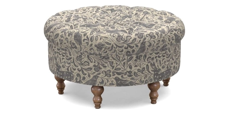 Burford Footstool in V&A Threads of India Opulent Velvets Lahore Dynasty Flame with fringe in Sophie Bullion Fringe Currant