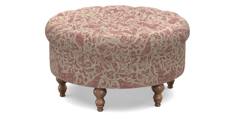 Burford Footstool in V&A Threads of India Opulent Velvets Lahore Dynasty Flame with fringe in Sophie Bullion Fringe Currant